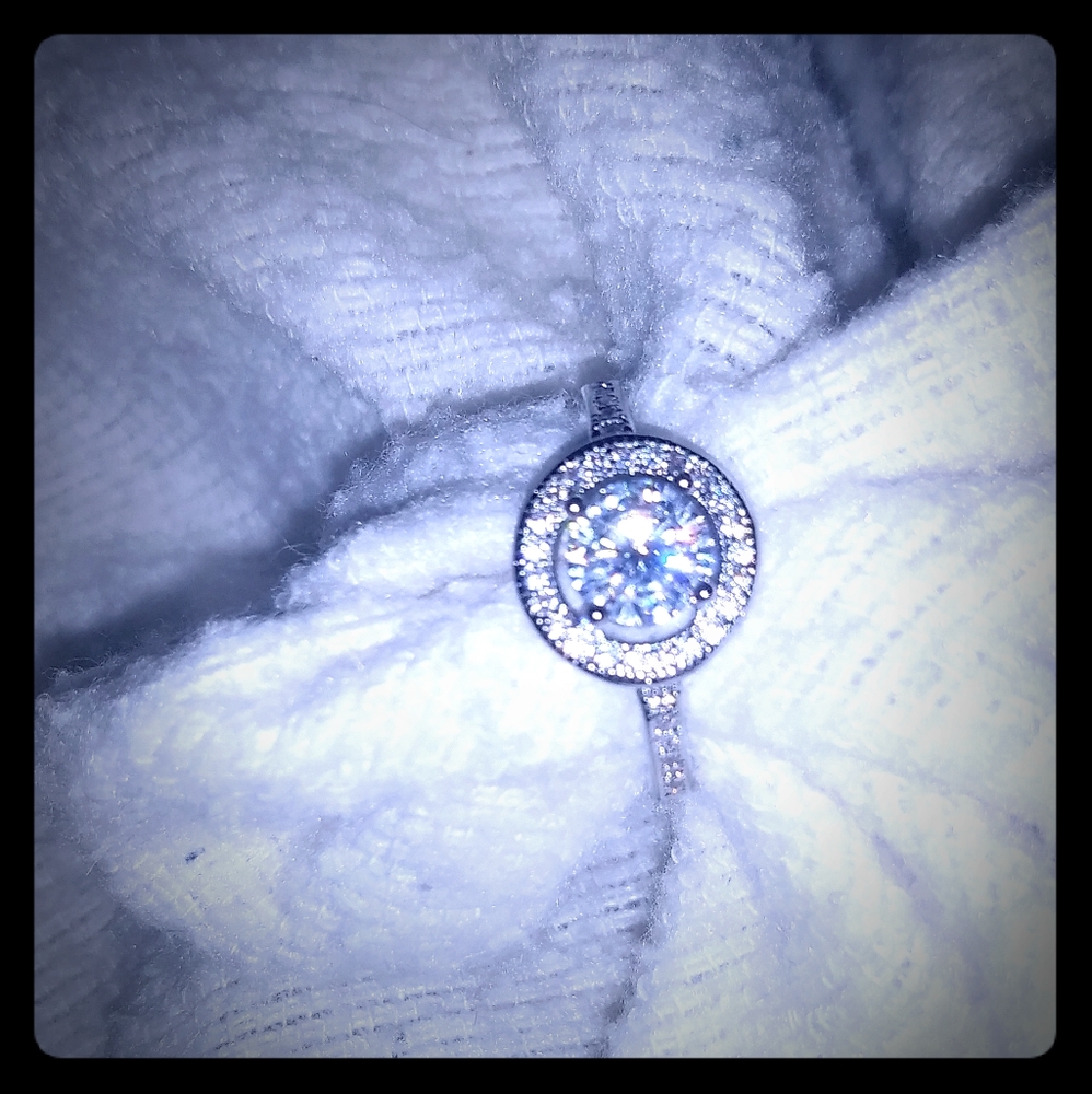 S925 Halo style lab modified diamond ring